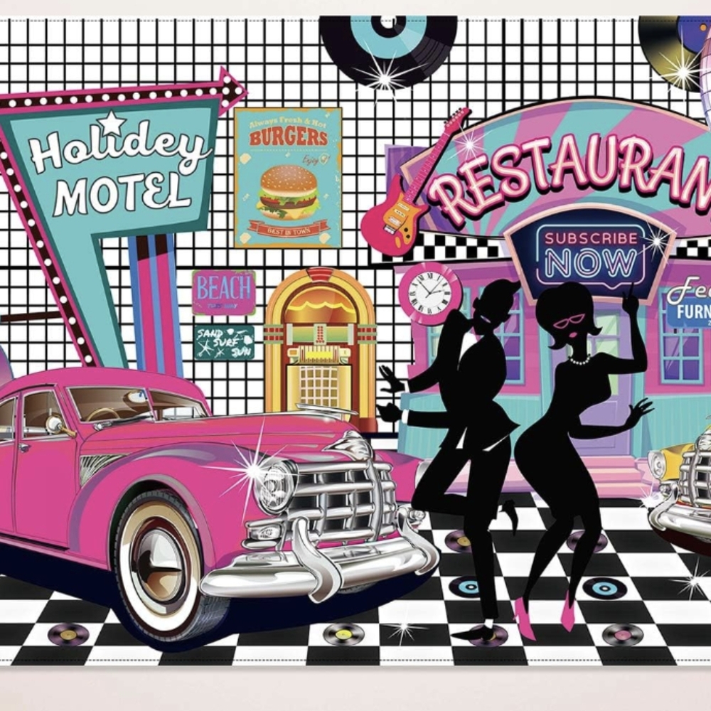 50s Theme Rock and Roll Party Backdrop Banner